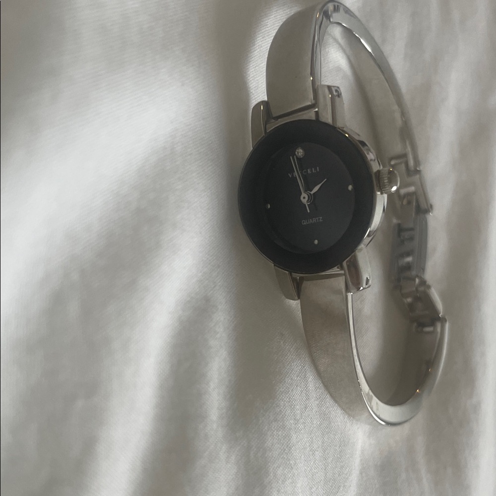 Vecceli Italy Silver Bangle Watch with Black Dial
